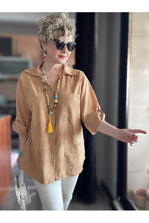 Gesso İtalyan Çiçek Fisto Detay Gömlek Cappuccino