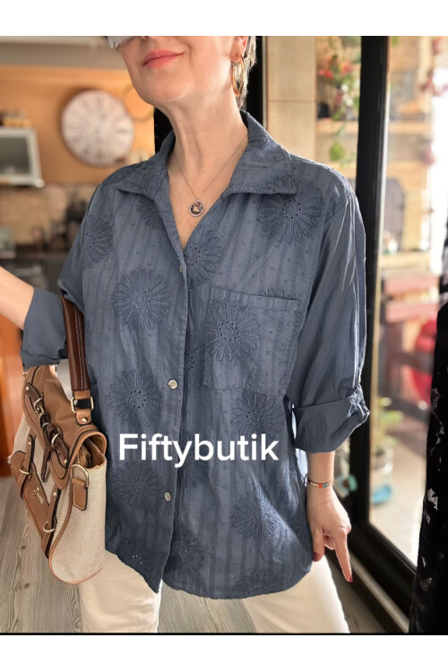 Gesso İtalyan Çiçek Fisto Detay Gömlek İndigo