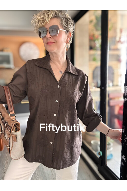 Gesso İtalyan Çiçek Fisto Detay Gömlek Kahve