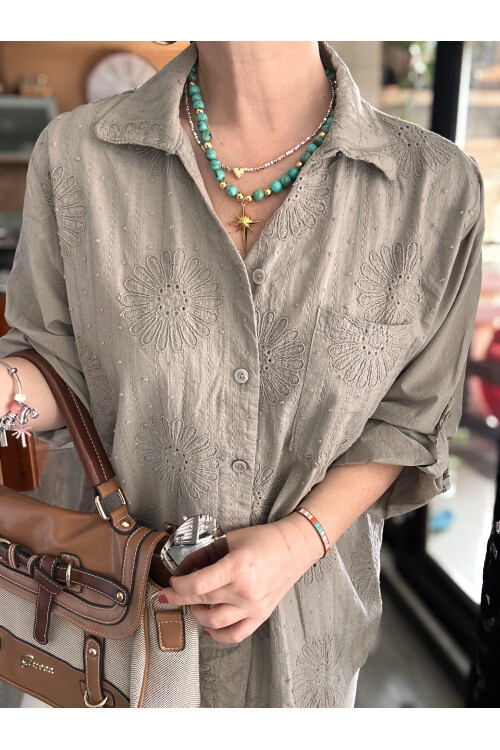 Gesso İtalyan Çiçek Fisto Detay Gömlek Vizon