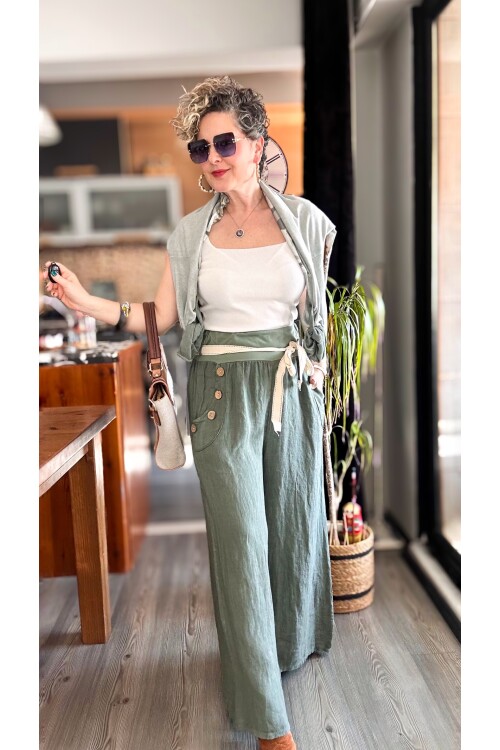 Henry İtalyan Cep Düğme Detay Pantolon Military