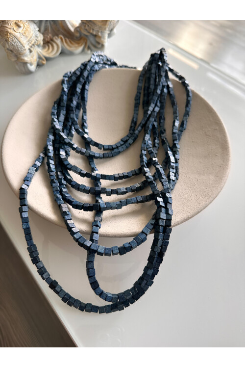 İndigo Tahta Otantik Sekiz Sıra Kolye