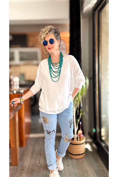 İtaliana Leopar Desen Pul Detaylı Sihirli Pantolon İndigo