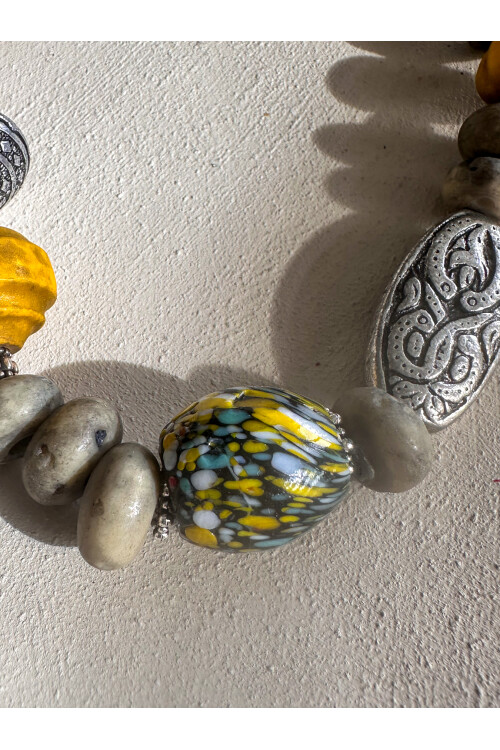 Melis Etnik Pirinç Cam Bambu Kolye