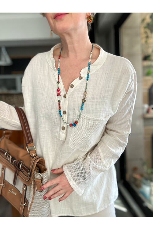 Jalli Tasarım Sırt File Detay Gömlek Bej