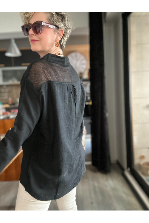 Jalli Tasarım Sırt File Detay Gömlek Siyah