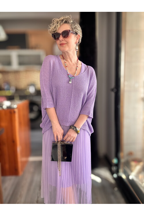 Janine İtalyan Merserize Bluz Takım Elbise Eflatun