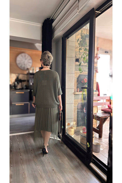 Janine İtalyan Merserize Bluz Takım Elbise Haki