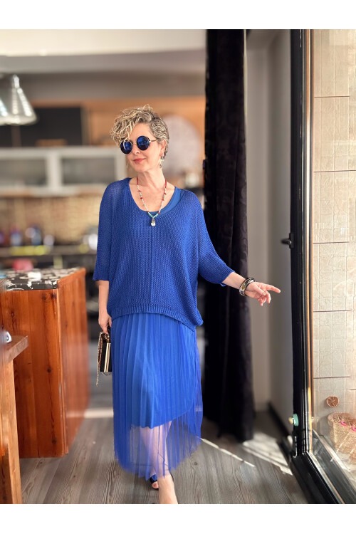 Janine İtalyan Merserize Bluz Takım Elbise Saks