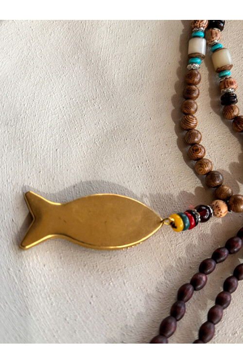 Laksmi Doğal Taş Etnik Bambu Kolye