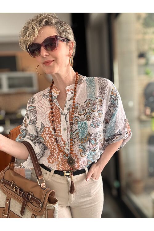 Lanis Şal Desen İtalyan Gömlek Beyaz