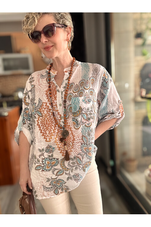 Lanis Şal Desen İtalyan Gömlek Beyaz