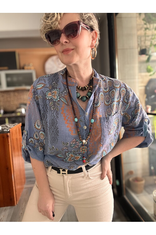 Lanis Şal Desen İtalyan Gömlek İndigo