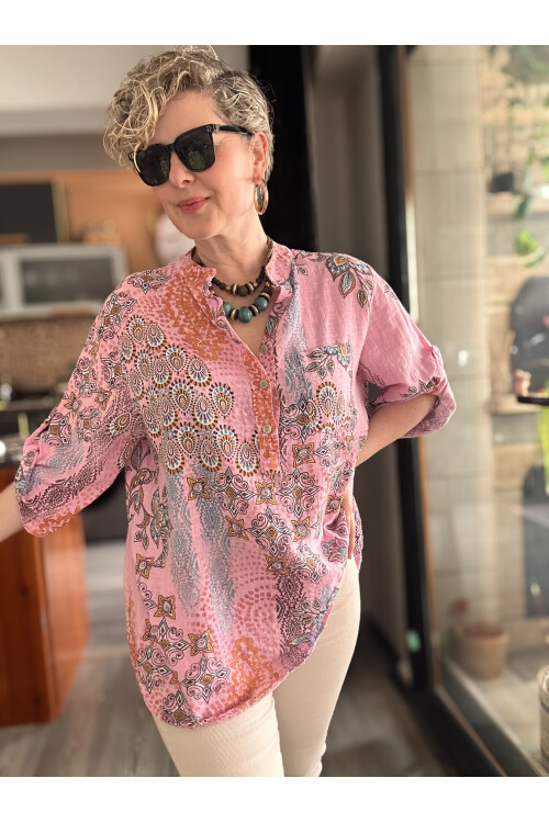 Lanis Şal Desen İtalyan Gömlek Pembe