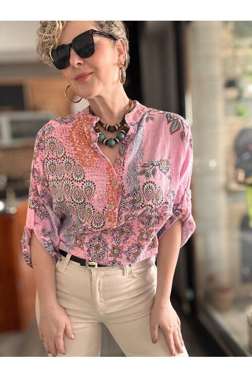 Lanis Şal Desen İtalyan Gömlek Pembe