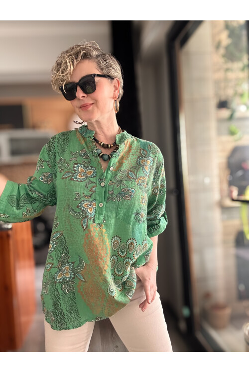 Lanis Şal Desen İtalyan Gömlek Yeşil