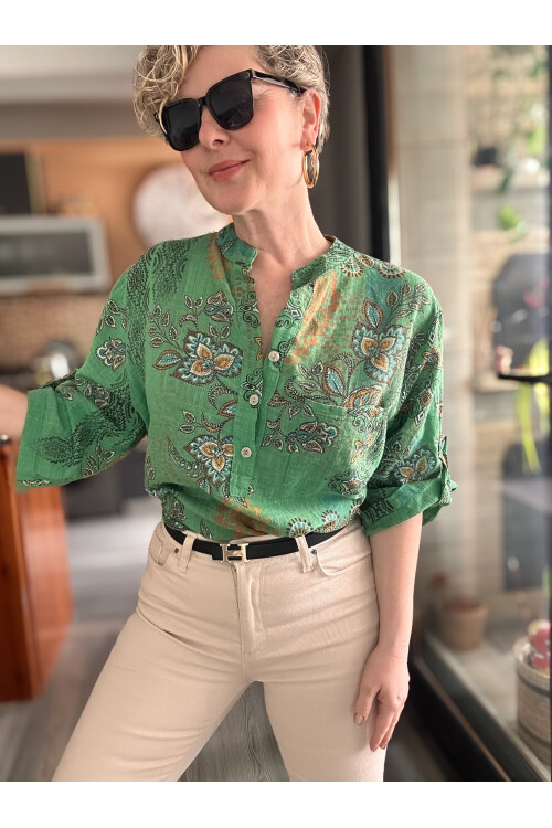 Lanis Şal Desen İtalyan Gömlek Yeşil