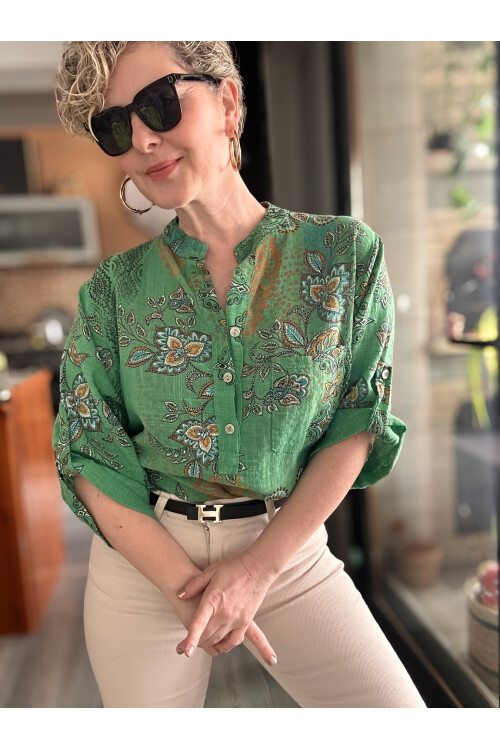 Lanis Şal Desen İtalyan Gömlek Yeşil