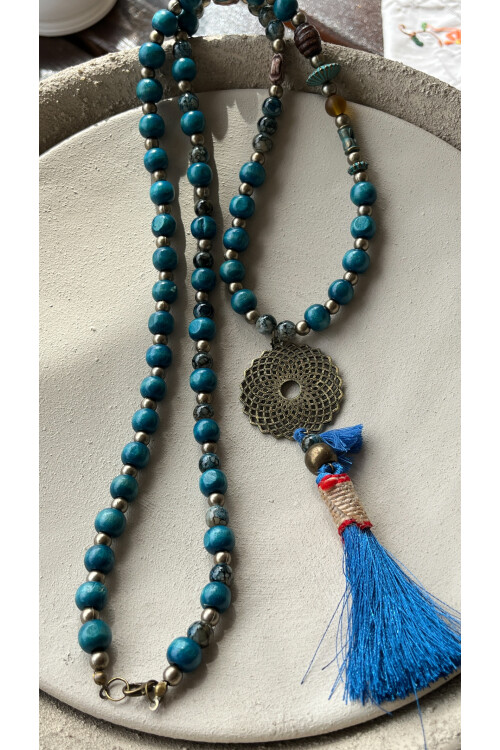 Spotti Tahta Tasarım Kolye Mavi