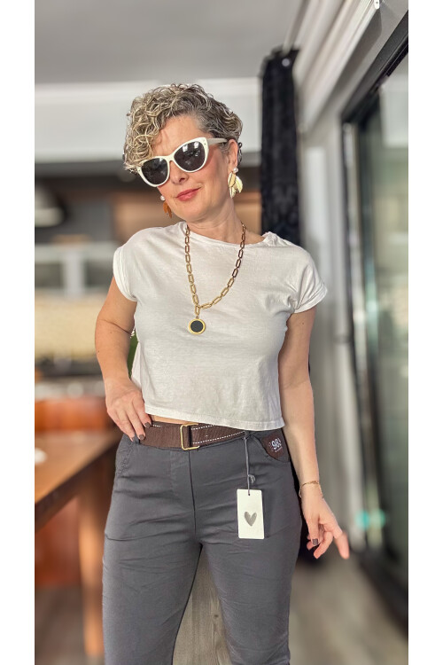 Letto İtalyan Cep Detay Kemerli Sihirli Pantolon Gri