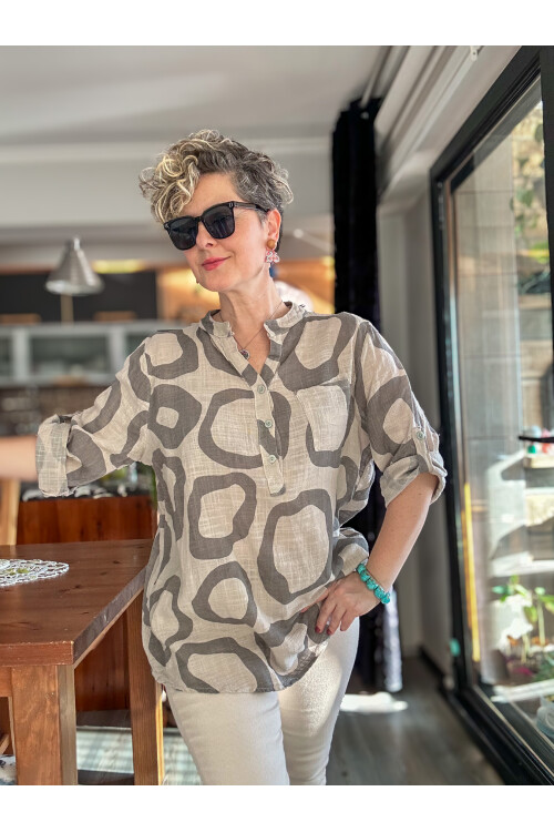 Libro Batik Daire Desen İtalyan Gömlek Bej