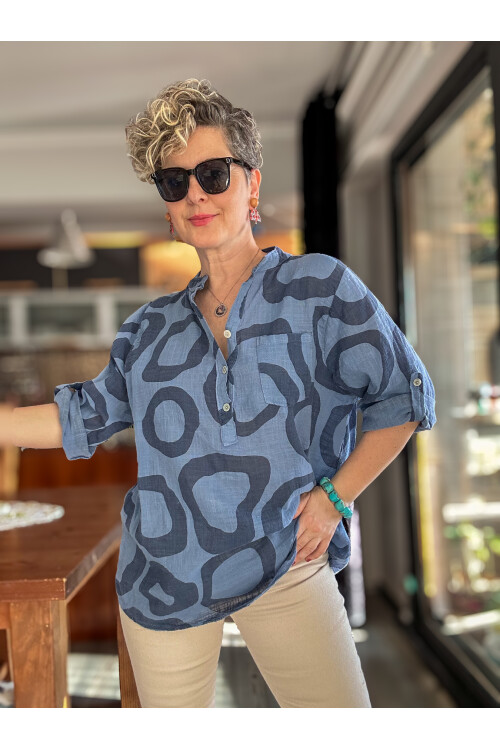 Libro Batik Daire Desen İtalyan Gömlek İndigo