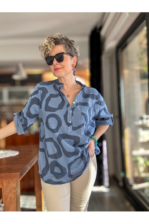 Libro Batik Daire Desen İtalyan Gömlek İndigo