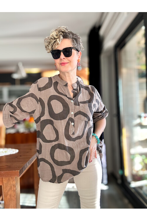 Libro Batik Daire Desen İtalyan Gömlek Vizon