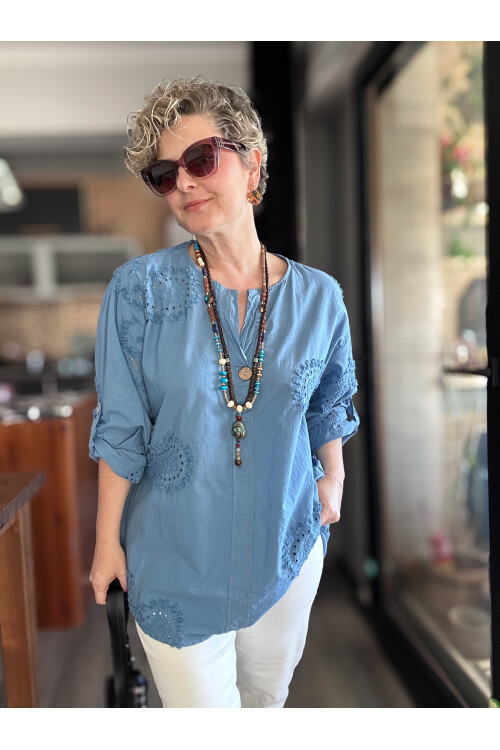 Lizza İtalyan Fisto Tahta Düğme Detay Gömlek İndigo