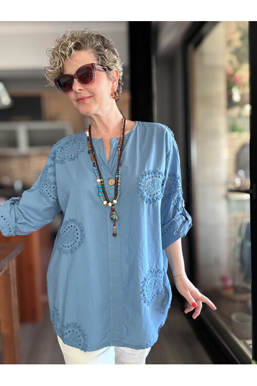 Lizza İtalyan Fisto Tahta Düğme Detay Gömlek İndigo