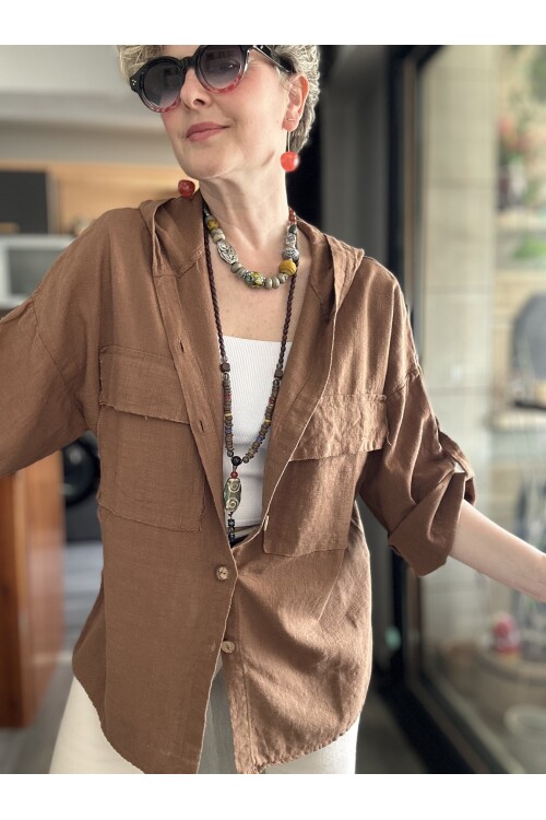 Lolly Vintage Kapşonlu Gömlek Ceket Kahve