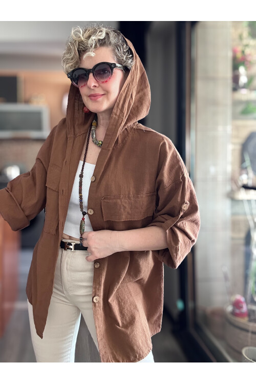 Lolly Vintage Kapşonlu Gömlek Ceket Kahve