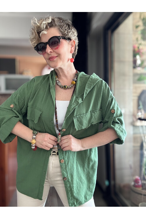 Lolly Vintage Kapşonlu Gömlek Ceket Yeşil