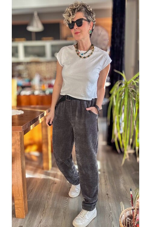 Luppo İtalyan Şönil Kemerli Havuç Pantolon Antrasit