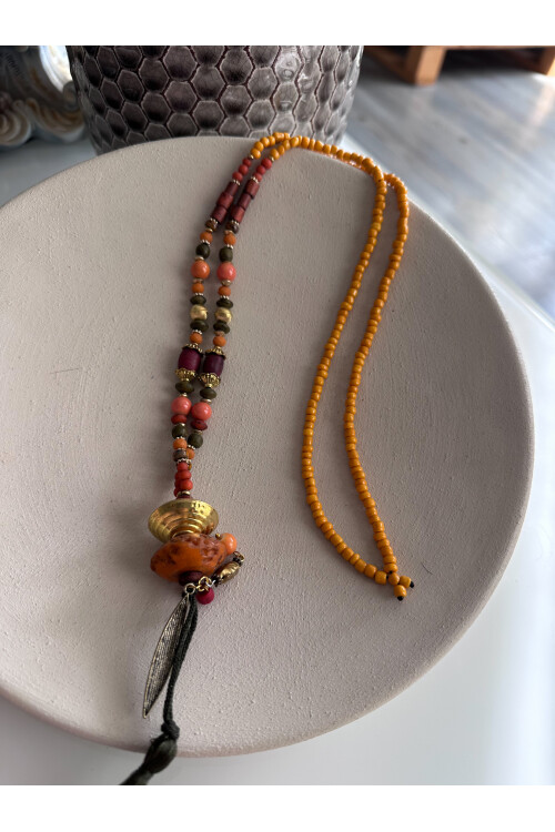 Madar Pirinç Cam Etnik Kolye