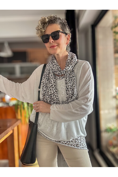 Meloni İtalyan Fularlı Atletli Bluz Triko Takım Beyaz