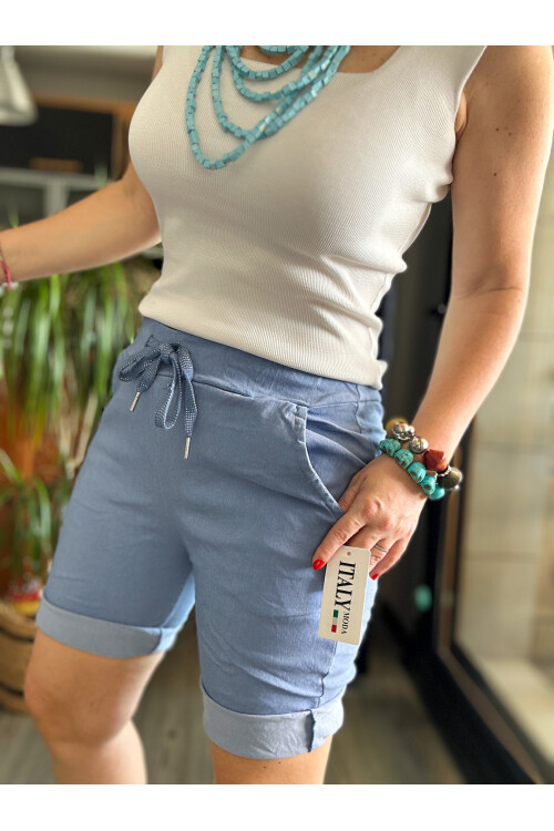 Menton  İtalyan Stil Likralı Şort Jeans Mavi