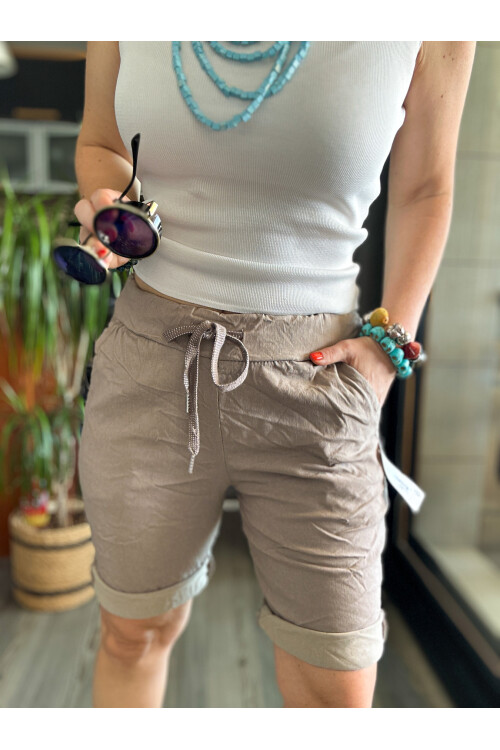 Menton  İtalyan Stil Likralı Şort Vizon