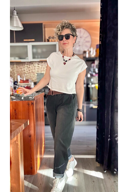 Merlo İtalyan Vip Likralı Kemerli Jean Pantolon Füme