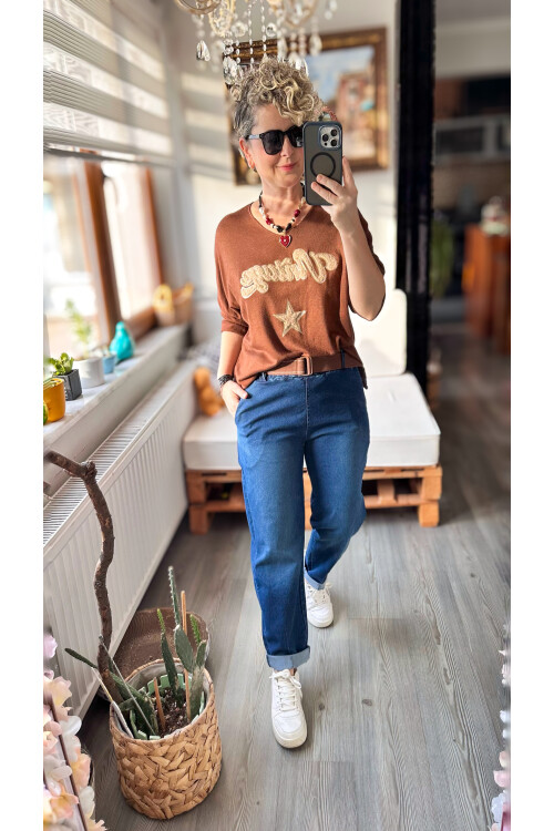 Merlo İtalyan Vip Likralı Kemerli Jean Pantolon Mavi