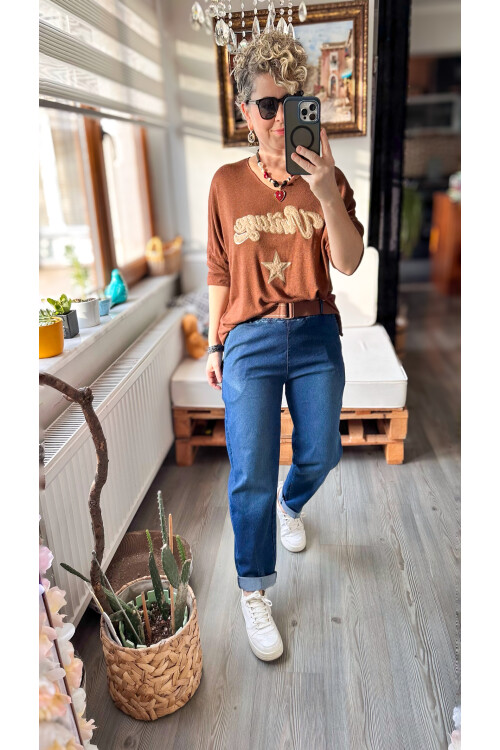 Merlo İtalyan Vip Likralı Kemerli Jean Pantolon Mavi