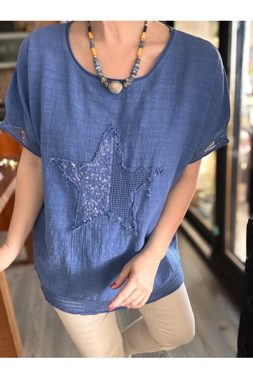 Mesa Yıldız Pul Detay Etek Ucu File Bluz Sax