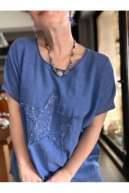 Mesa Yıldız Pul Detay Etek Ucu File Bluz Sax