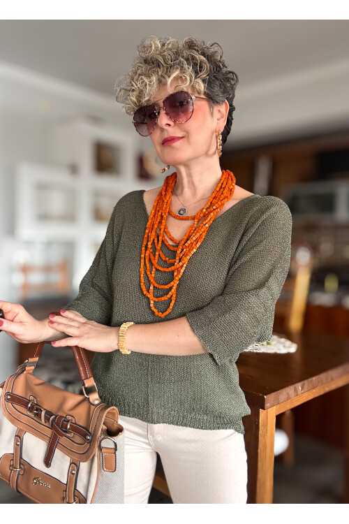 Miatta Tasarım Merserize Bluz Haki Yeşil