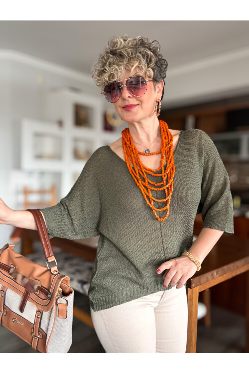 Miatta Tasarım Merserize Bluz Haki Yeşil