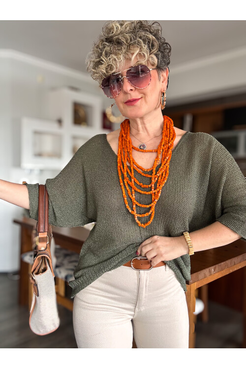 Miatta Tasarım Merserize Bluz Haki Yeşil