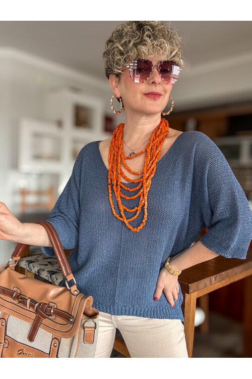 Miatta Tasarım Merserize Bluz İndigo Mavi