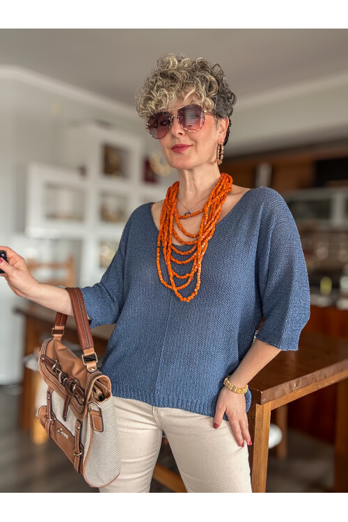 Miatta Tasarım Merserize Bluz İndigo Mavi