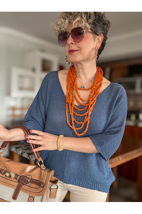 Miatta Tasarım Merserize Bluz İndigo Mavi