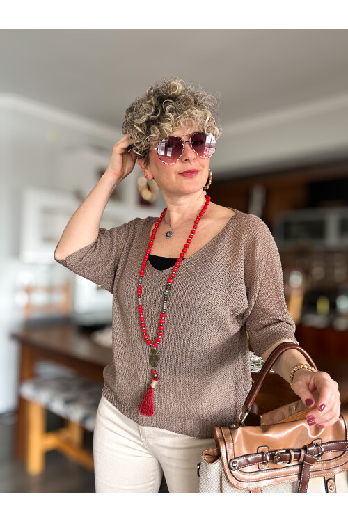 Miatta Tasarım Merserize Bluz Vizon